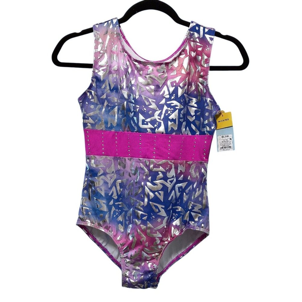 NWT Girls' Cat & Jack Pink Blue Metallic Abstract Print Gymnastics Leotards XL